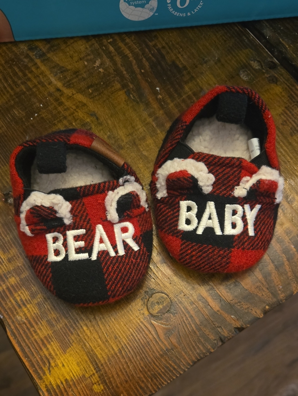 Red Plaid 'Bear Baby' Kids Slippers